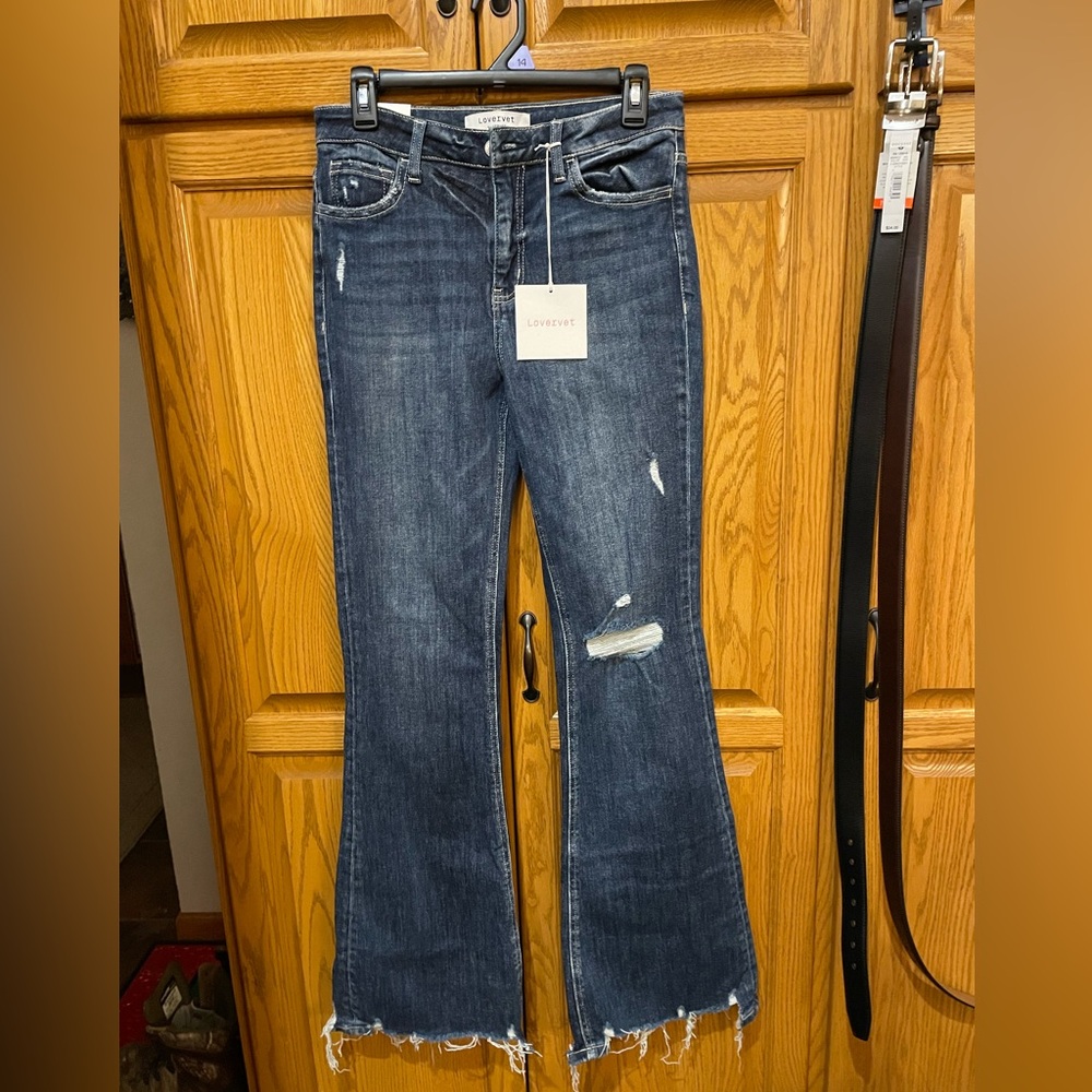Women's Distressed Blue Lovervet mid-rise flare Jeans